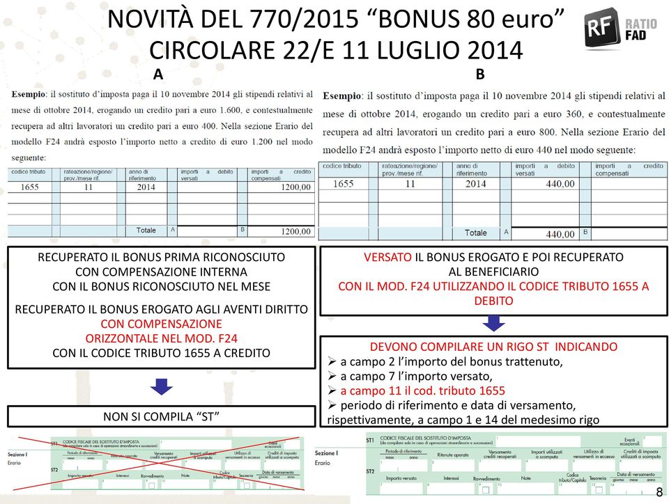 F24 CON IL CODICE TRIBUTO 1655 A CREDITO NON SI COMPILA ST VERSATO IL BONUS EROGATO E POI RECUPERATO AL BENEFICIARIO CON IL MOD.