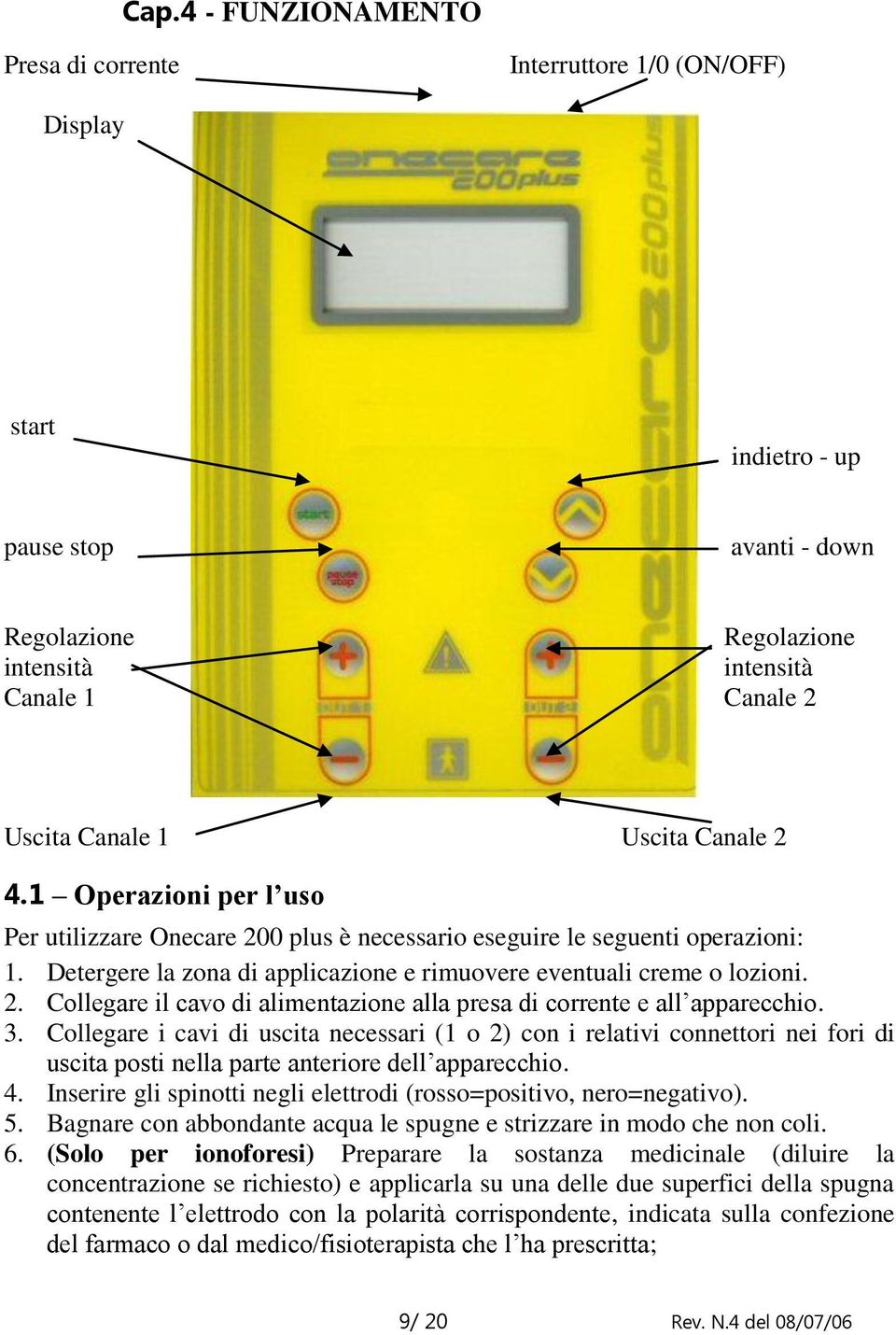 3. Collegare i cavi di uscita necessari (1 o 2) con i relativi connettori nei fori di uscita posti nella parte anteriore dell apparecchio. 4.