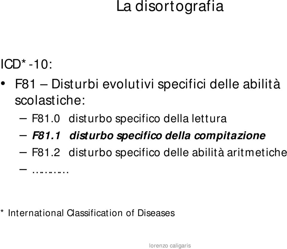 1 disturbo specifico della compitazione F81.