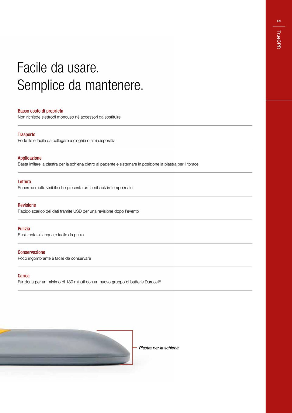 Basta infilare la piastra per la schiena dietro al paziente e sistemare in posizione la piastra per il torace Lettura Schermo molto visibile che presenta un feedback in