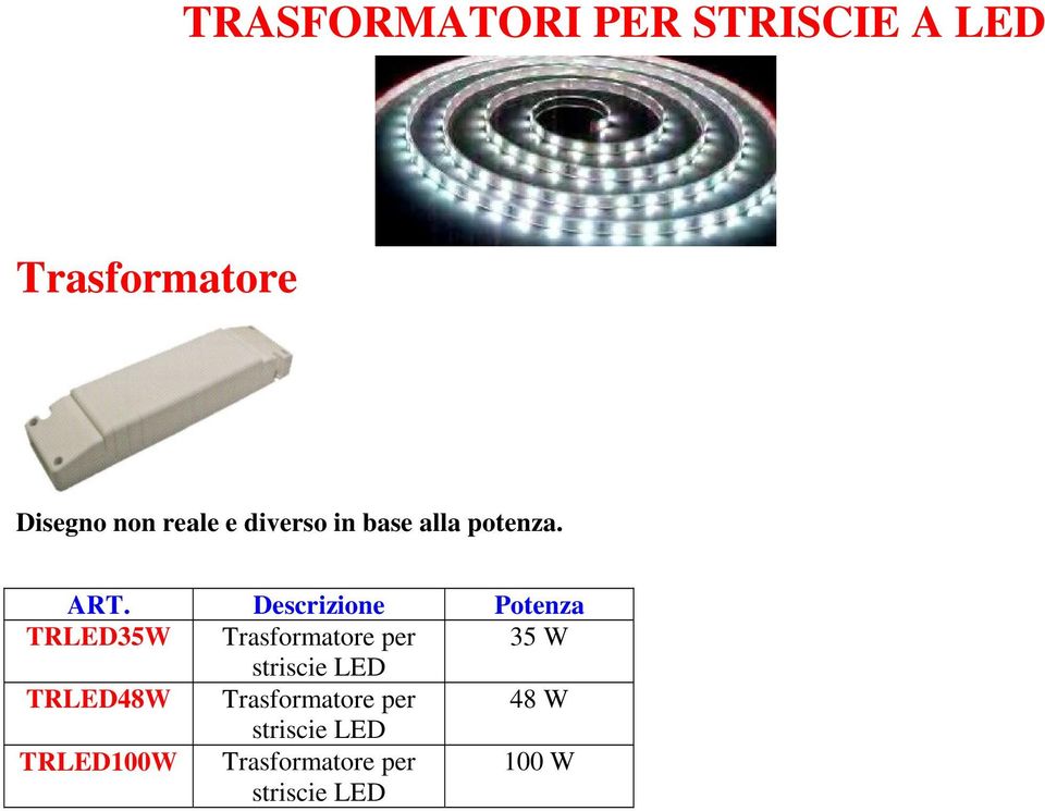 Descrizione Potenza TRLED35W Trasformatore per 35 W striscie