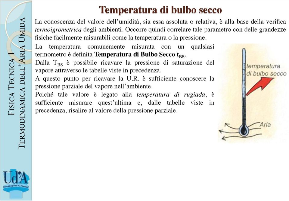 ! La temperatura comunemente misurata con un qualsiasi termometro è definita Temperatura di Bulbo Secco t BS.