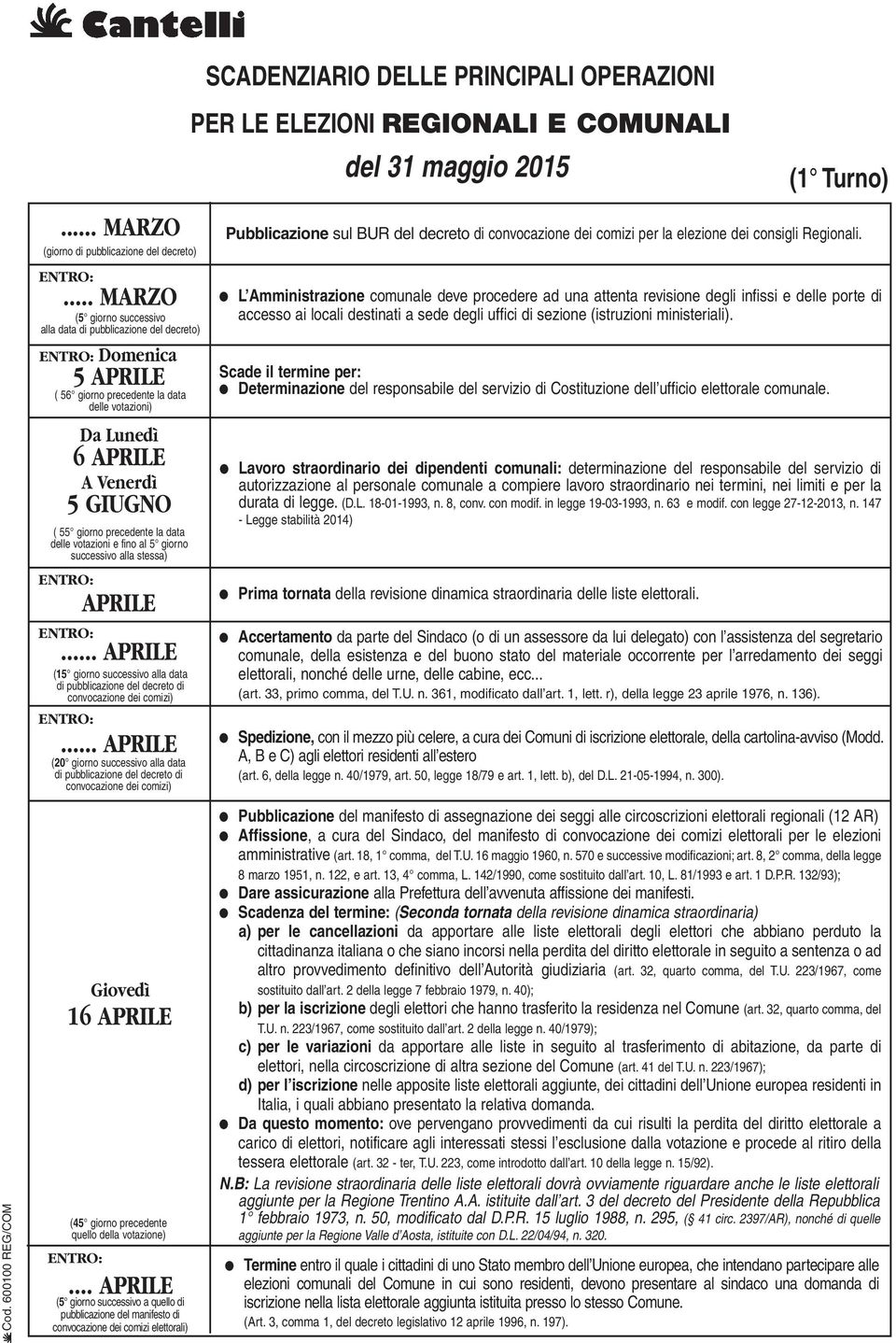 data delle votazioni e fino al 5 giorno successivo alla stessa) APRILE... APRILE (15 giorno successivo alla data di pubblicazione del decreto di convocazione dei comizi).