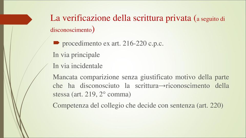 p.c. In via principale In via incidentale Mancata comparizione senza giustificato