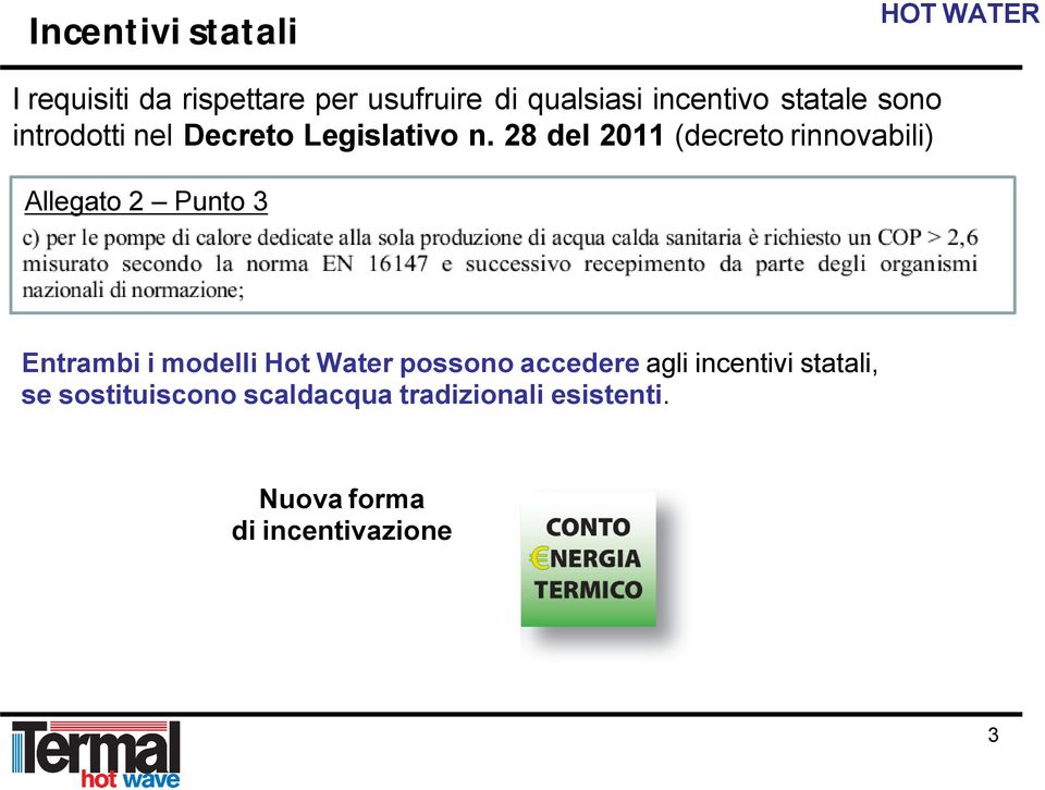28 del 2011 (decreto rinnovabili) Allegato 2 Punto 3 Entrambi i modelli Hot Water