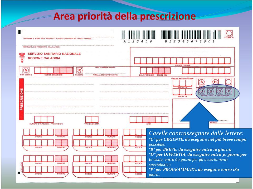 10 giorni; D per DIFFERITA, da eseguire entro 30 giorni per le visite, entro 60