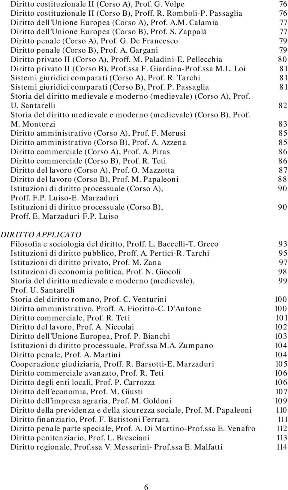 M. Paladini-E. Pellecchia 80 Diritto privato II (Corso B), Prof.ssa F. Giardina-Prof.ssa M.L. Loi 81 Sistemi giuridici comparati (Corso A), Prof. R.