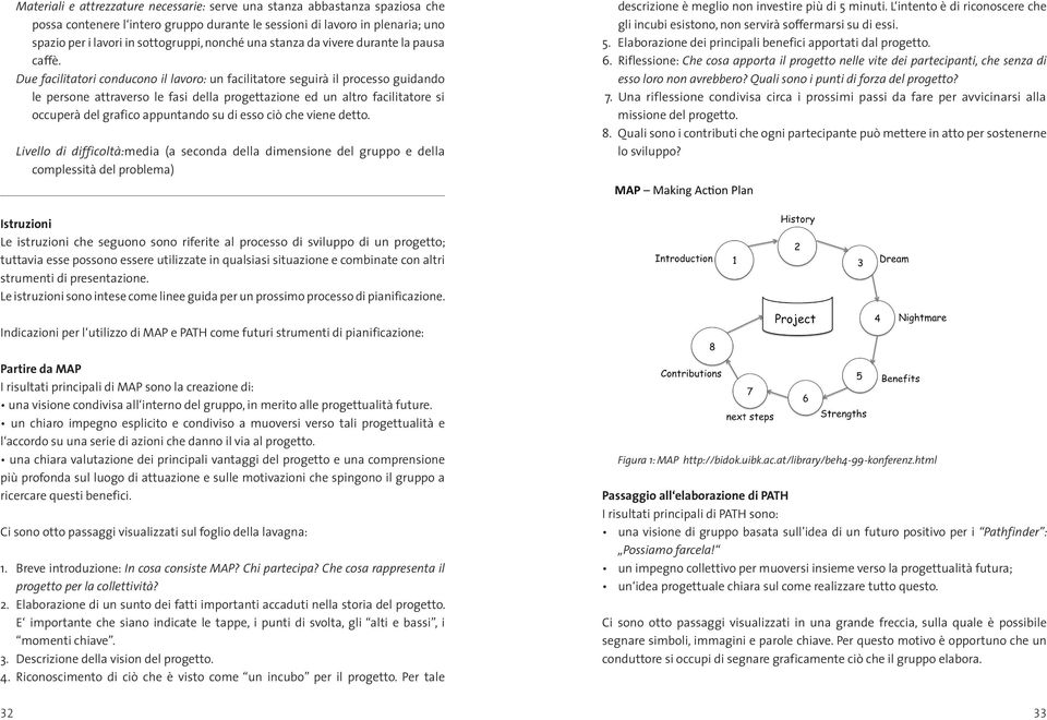 Due facilitatori conducono il lavoro: un facilitatore seguirà il processo guidando le persone attraverso le fasi della progettazione ed un altro facilitatore si occuperà del grafico appuntando su di