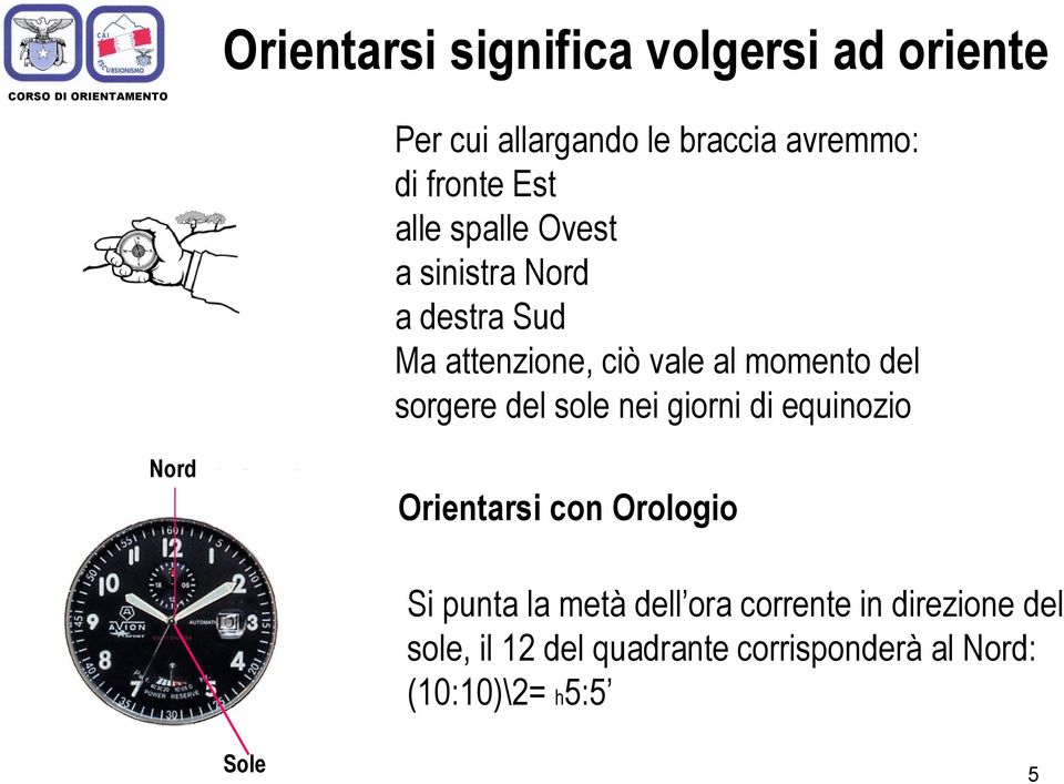 momento del sorgere del sole nei giorni di equinozio Nord Orientarsi con Orologio Si punta la metà