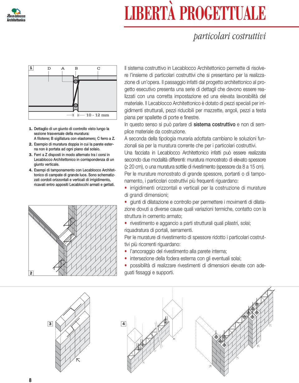 Ferri a Z disposti in modo alternato tra i corsi in Lecablocco Architettonico in corrispondenza di un giunto verticale. 4.