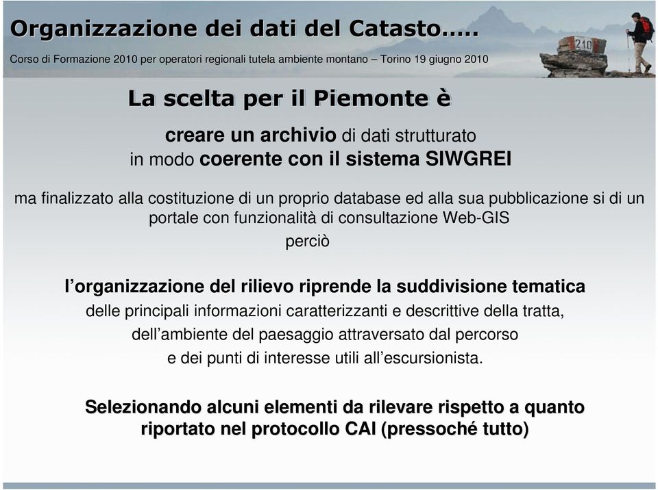 database ed alla sua pubblicazione si di un portale con funzionalità di consultazione Web-GIS perciò l organizzazione del rilievo riprende la suddivisione