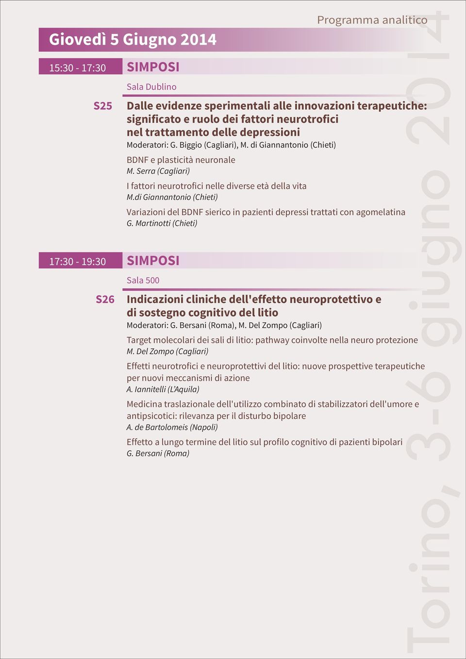 Serra (Cagliari) I fattori neurotrofici nelle diverse età della vita M.di Giannantonio (Chieti) Variazioni del BDNF sierico in pazienti depressi trattati con agomelatina G.