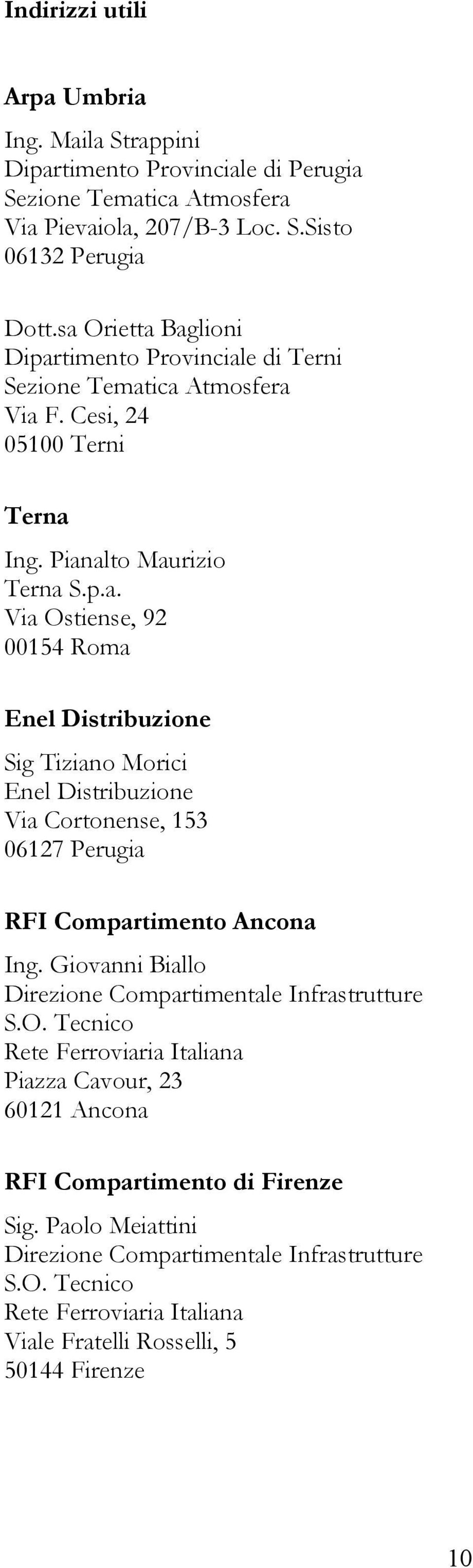 Giovanni Biallo Direzione Compartimentale Infrastrutture S.O. Tecnico Rete Ferroviaria Italiana Piazza Cavour, 23 60121 Ancona RFI Compartimento di Firenze Sig.