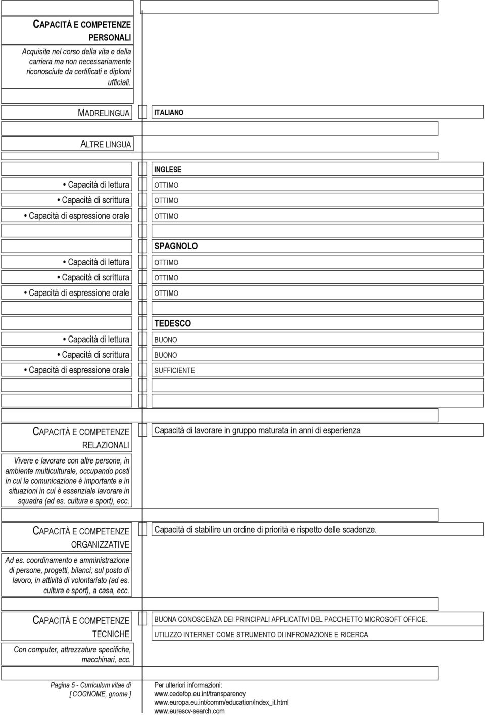 TEDESCO Capacità di lettura Capacità di scrittura Capacità di espressione orale BUONO BUONO SUFFICIENTE CAPACITÀ E COMPETENZE RELAZIONALI Capacità di lavorare in gruppo maturata in anni di esperienza