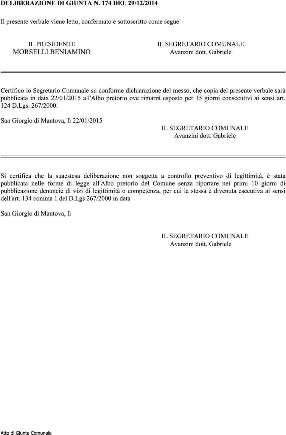 consecutivi ai sensi art. 124 D.Lgs. 267/2000. San Giorgio di Mantova, lì 22/01/2015 IL SEGRETARIO COMUNALE Avanzini dott.
