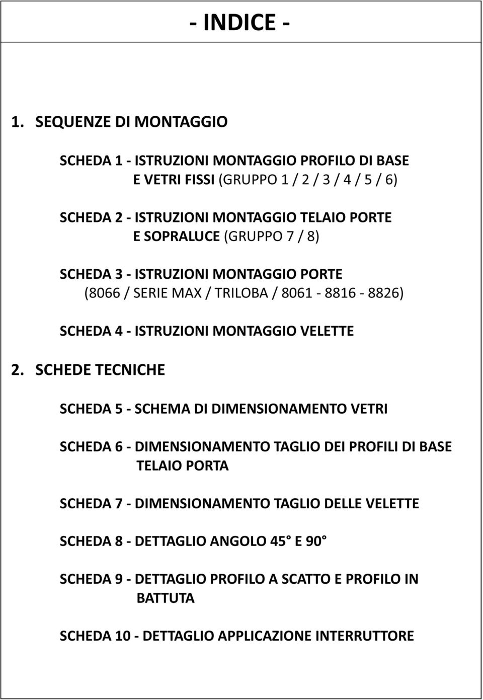 SOPRALUCE (GRUPPO 7 / 8) SCHEDA 3 - ISTRUZIONI MONTAGGIO PORTE (8066 / SERIE MAX / TRILOBA / 8061-8816 - 8826) SCHEDA 4 - ISTRUZIONI MONTAGGIO VELETTE 2.