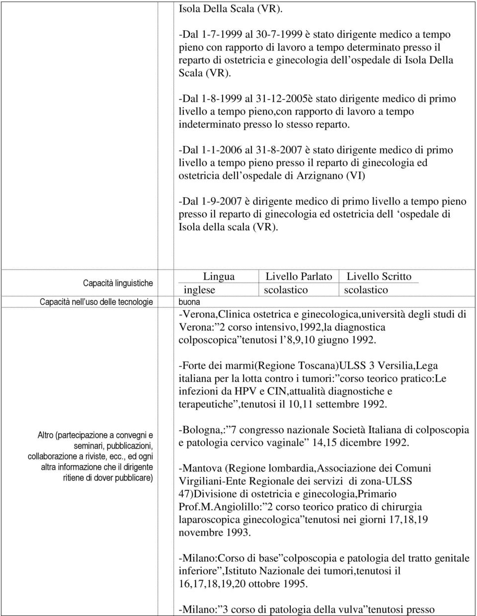 31-12-2005è stato dirigente medico di primo livello a tempo pieno,con rapporto di lavoro a tempo indeterminato presso lo stesso reparto.