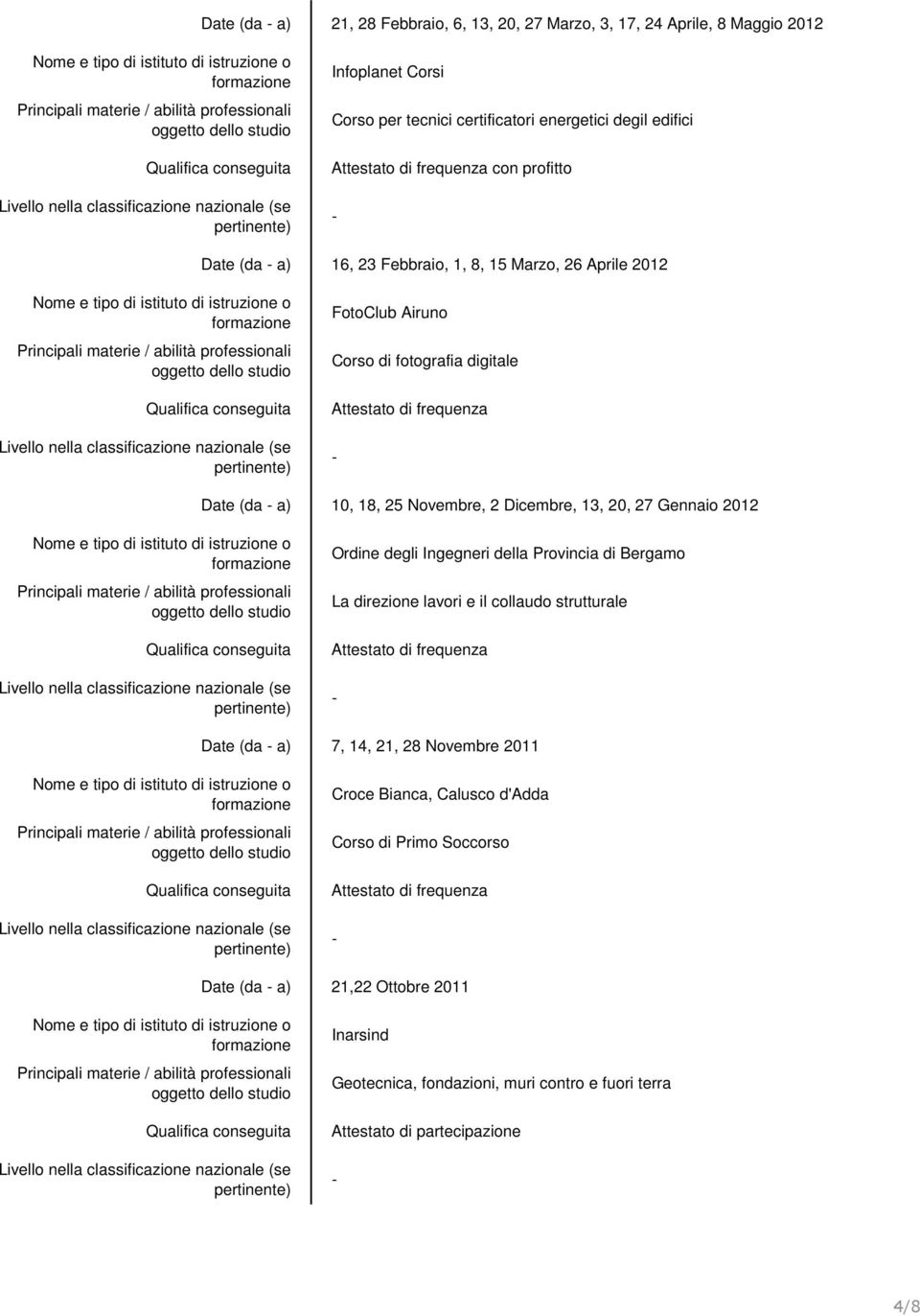 Dicembre, 13, 20, 27 Gennaio 2012 Ordine degli Ingegneri della Provincia di Bergamo La direzione lavori e il collaudo strutturale Date (da a) 7, 14, 21, 28