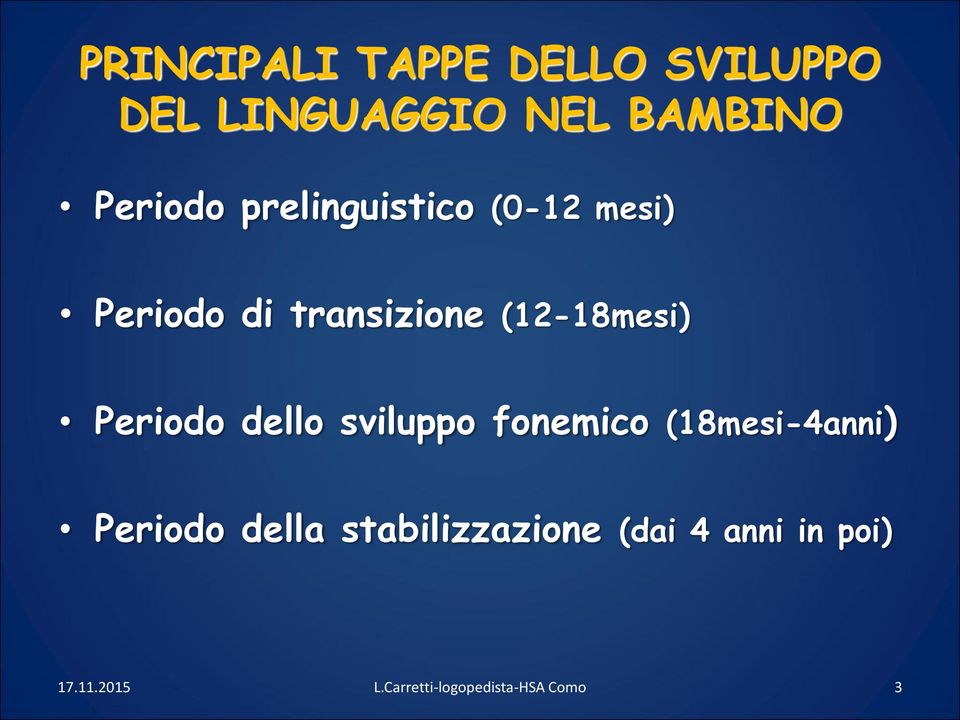 Periodo dello sviluppo fonemico (18mesi-4anni) Periodo della