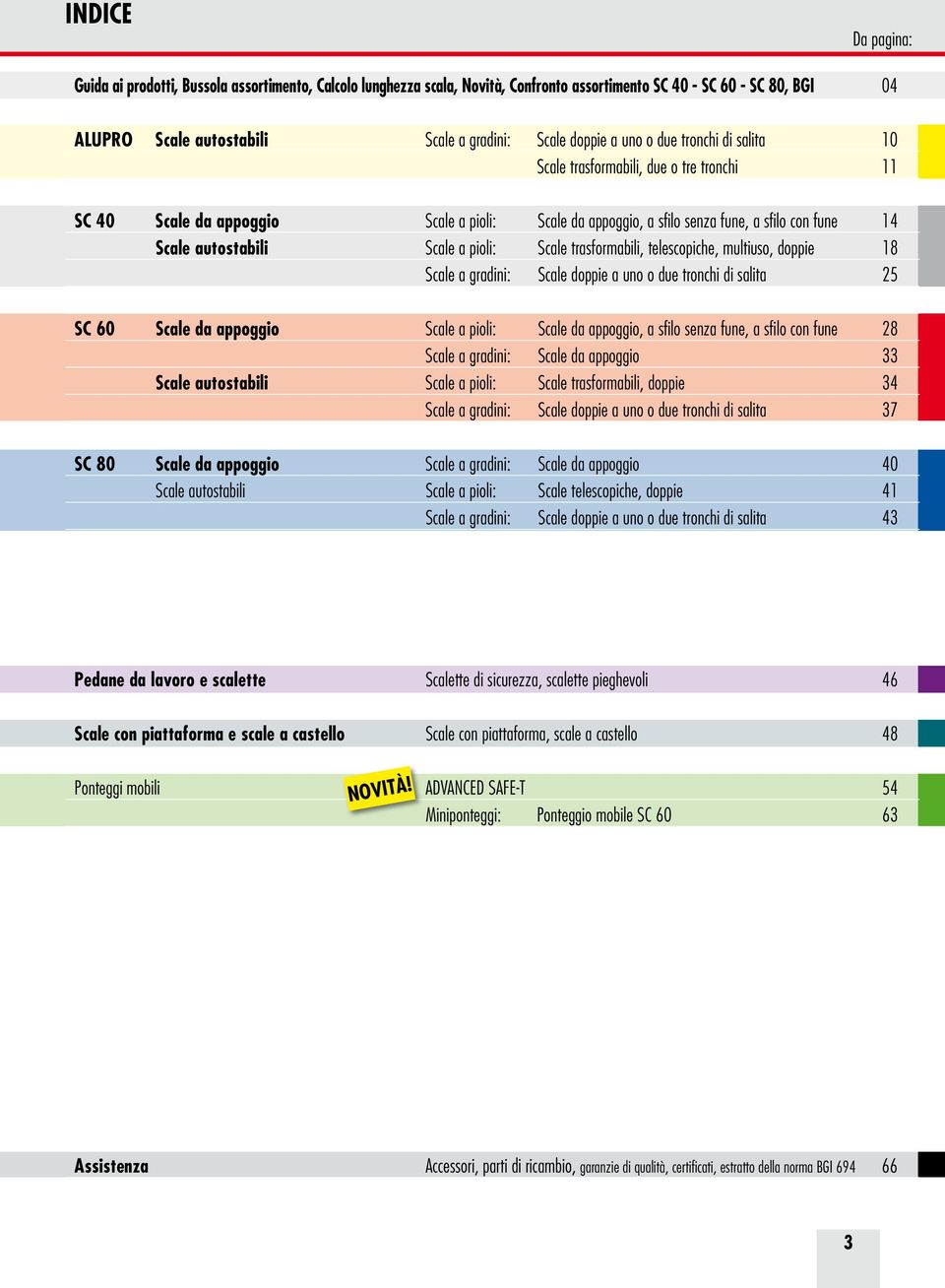 Scale trasformabili, telescopiche, multiuso, doppie 18 Scale a gradini: Scale doppie a uno o due tronchi di salita 25 SC Scale da appoggio Scale a pioli: Scale da appoggio, a sfilo senza fune, a
