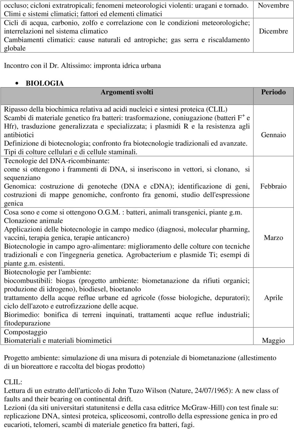 cause naturali ed antropiche; gas serra e riscaldamento globale Novembre Dicembre Incontro con il Dr.