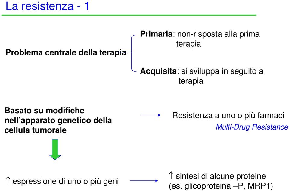 apparato genetico della cellula tumorale Resistenza a uno o più farmaci Multi-Drug