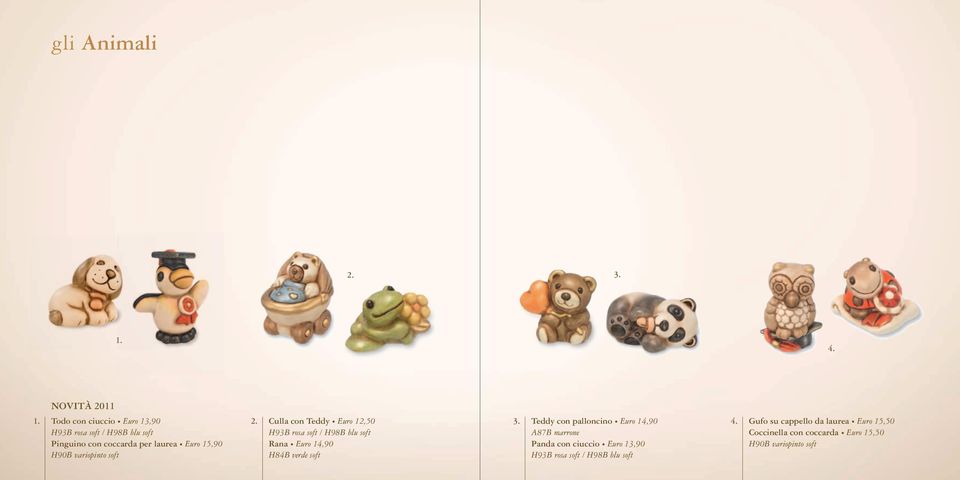 H84B verde soft Teddy con palloncino Euro 14,90 A87B marrone Panda con ciuccio Euro 13,90 H93B