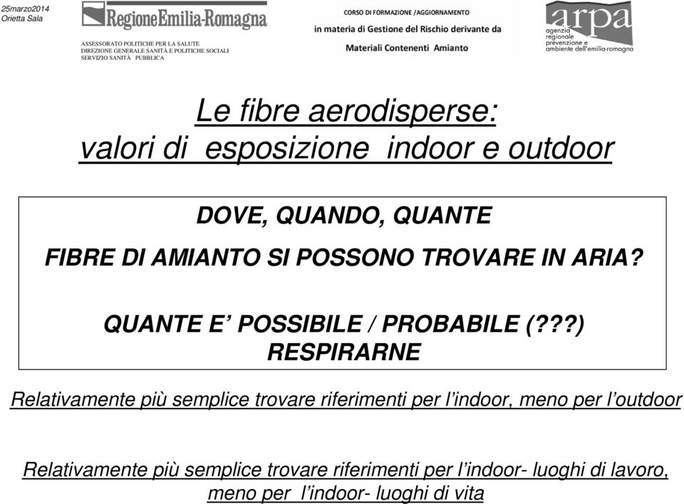 ??) RESPIRARNE Relativamente più semplice trovare riferimenti per l indoor, meno per l