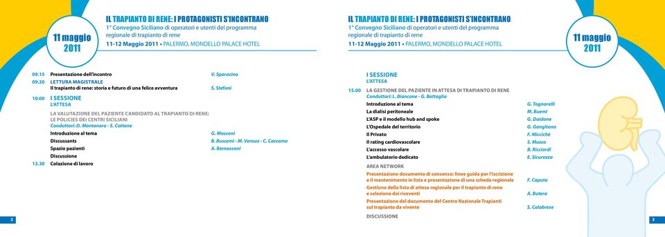 30 Colazione di lavoro G. Mosconi B. Buscemi - M. Veroux - C. Caccamo A. Bernasconi I sessione L attesa 15.00 La gestione del paziente in attesa di trapianto di rene Conduttori: L. Biancone - G.