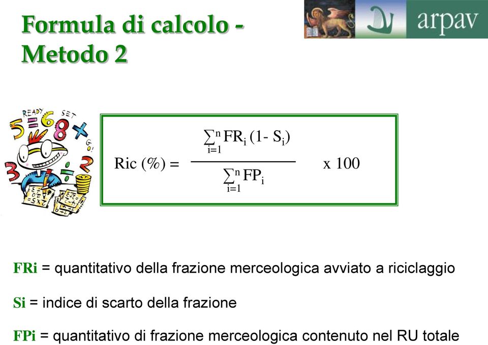 avviato a riciclaggio Si = indice di scarto della frazione FPi