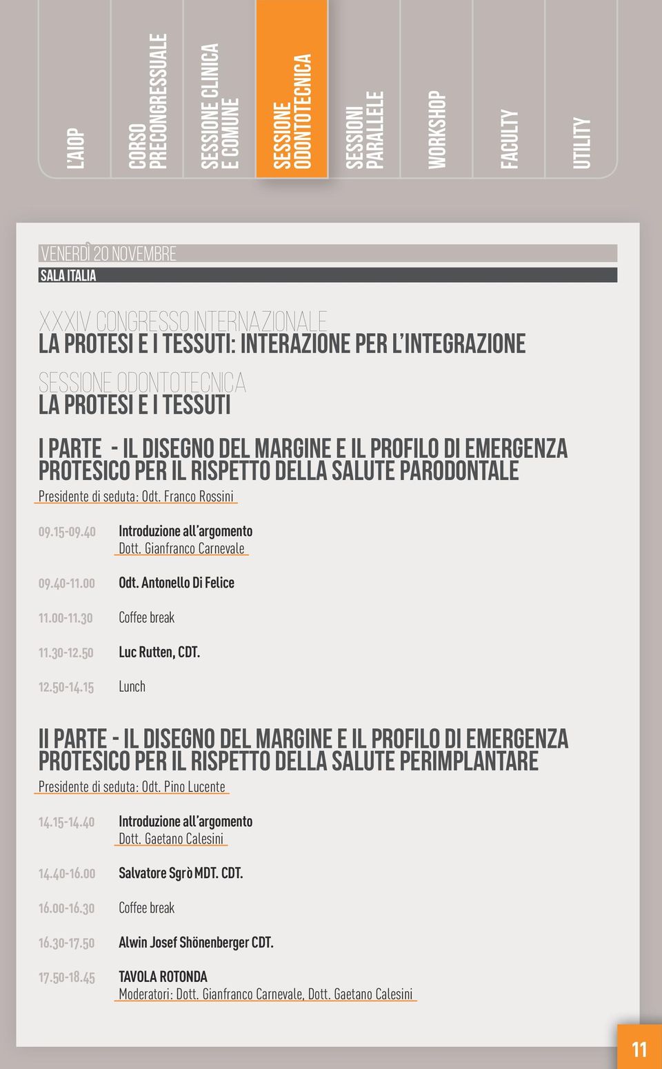 Gianfranco Carnevale 09.40-11.00 Odt. Antonello Di Felice 11.00-11.30 Coffee break 11.30-12.50 Luc Rutten, CDT. 12.50-14.