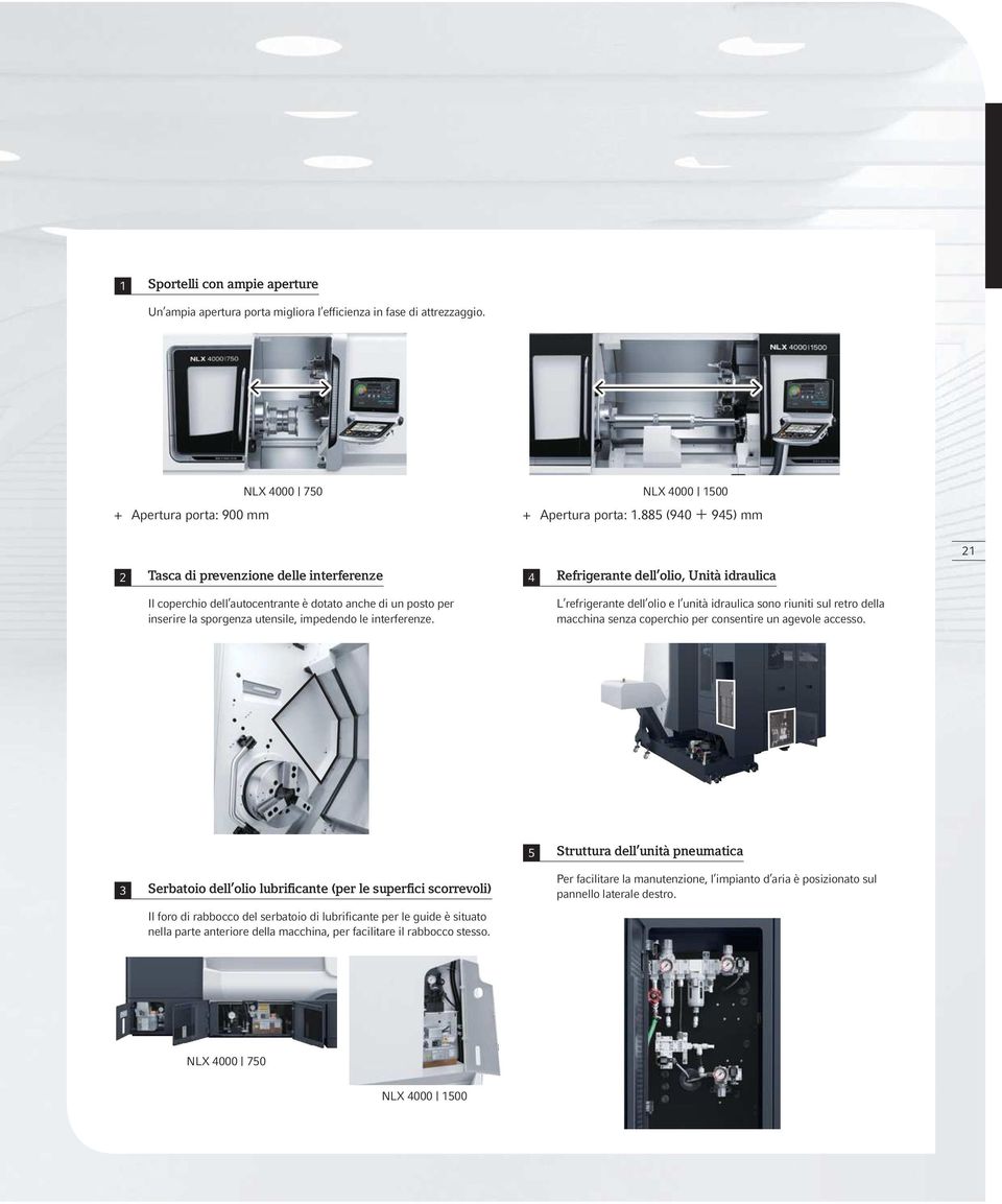 4 Refrigerante dell olio, Unità idraulica L refrigerante dell olio e l unità idraulica sono riuniti sul retro della macchina senza coperchio per consentire un agevole accesso.