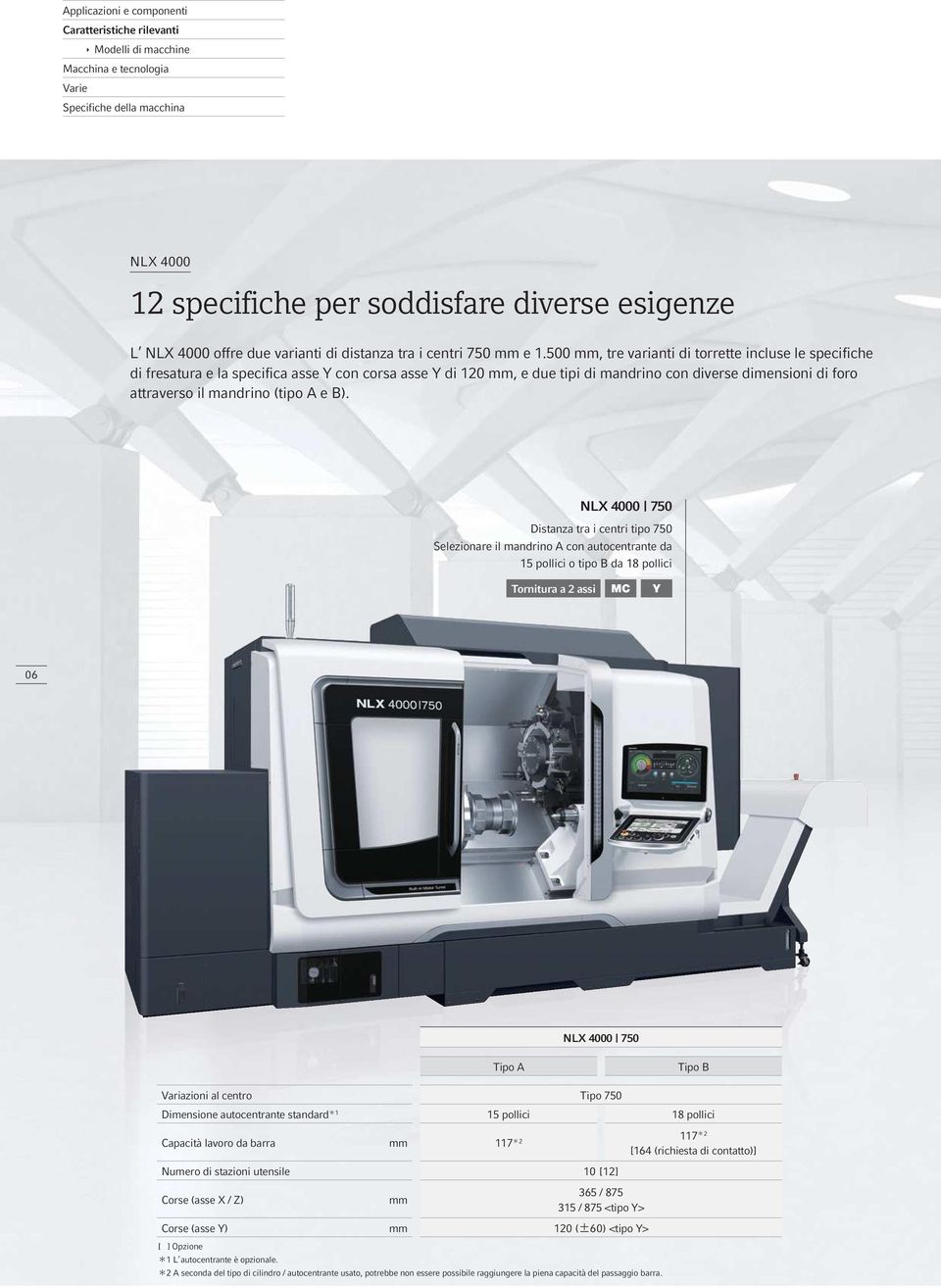 500 mm, tre varianti di torrette incluse le specifiche di fresatura e la specifica asse Y con corsa asse Y di 120 mm, e due tipi di mandrino con diverse dimensioni di foro attraverso il mandrino