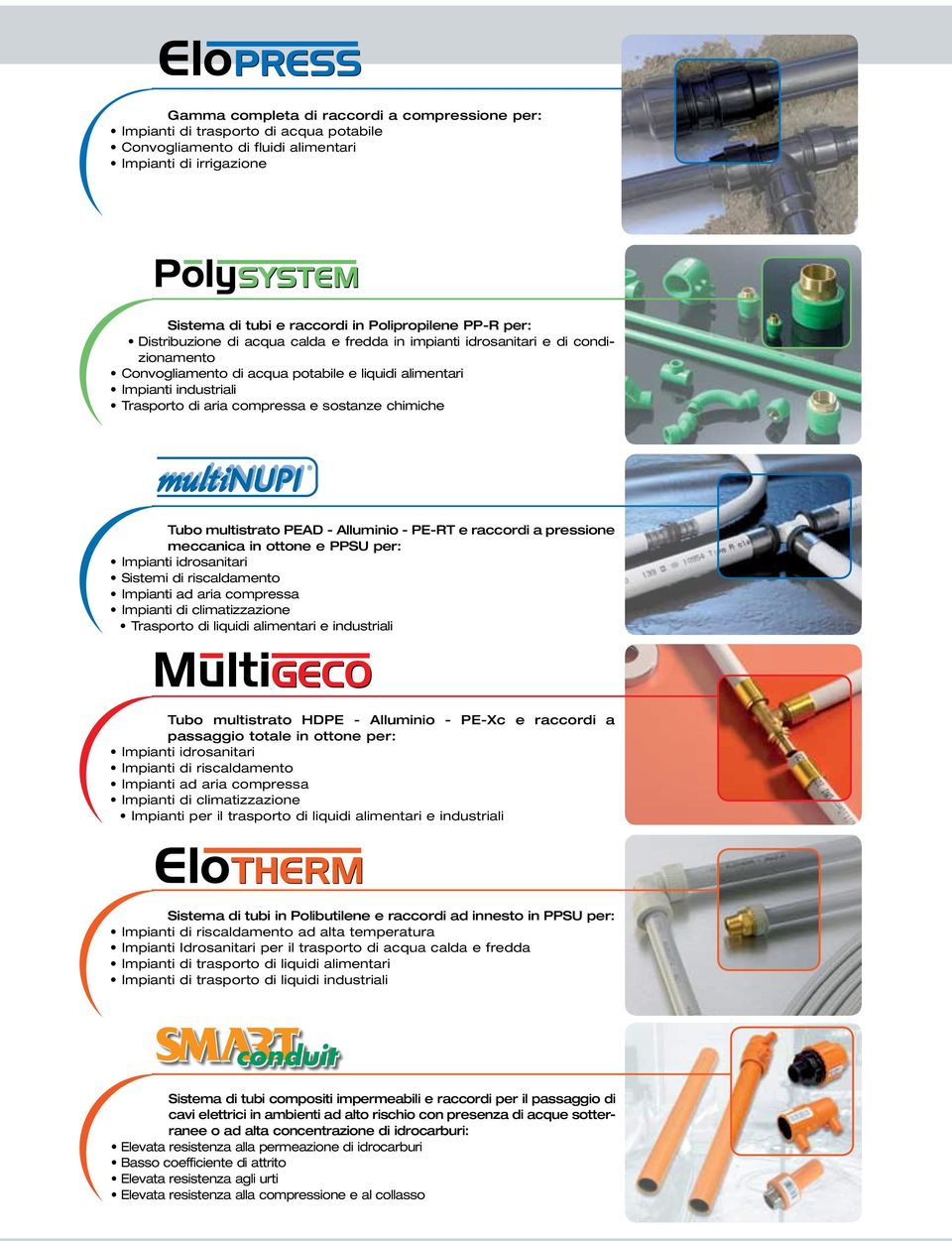 sostanze chimiche Tubo multistrato PEAD - Alluminio - PE-RT e raccordi a pressione meccanica in ottone e PPSU per: Impianti idrosanitari Sistemi di riscaldamento Impianti ad aria compressa Impianti