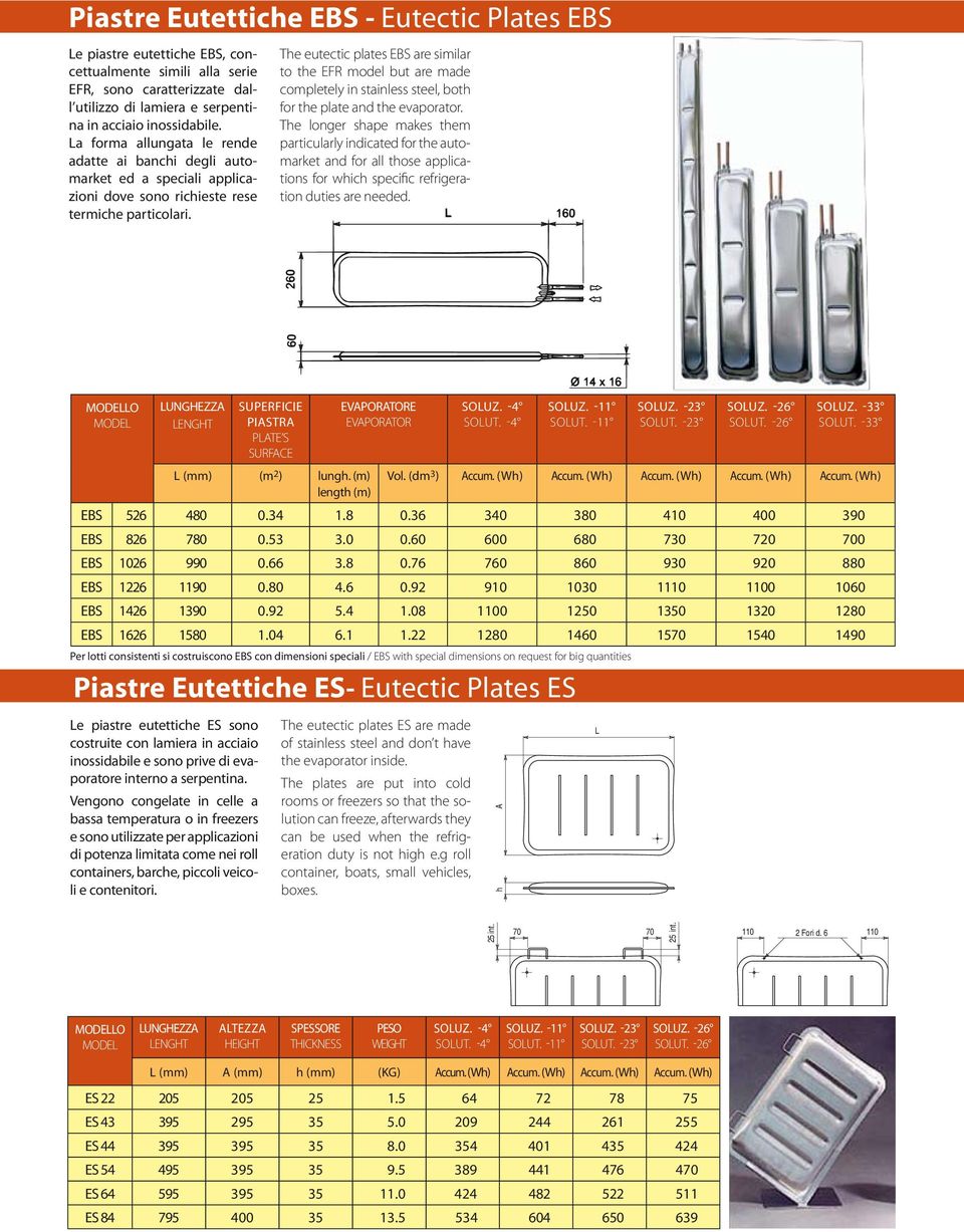 The eutectic plates EBS are similar to the EFR model but are made completely in stainless steel, both for the plate and the evaporator.
