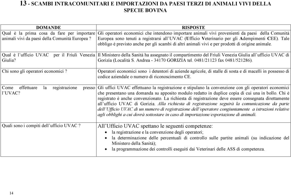 Gli operatori economici che intendono importare animali vivi provenienti da paesi della Comunità Europea sono tenuti a registrarsi all UVAC (Ufficio Veterinario per gli Adempimenti CEE).