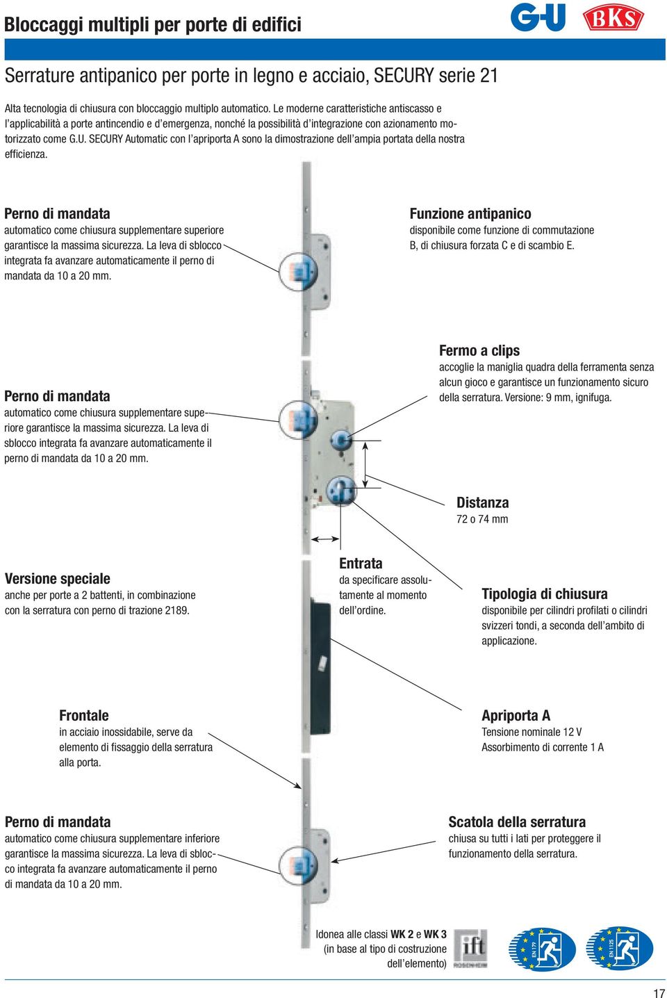 SECURY Automatic con l apriporta A sono la dimostrazione dell ampia portata della nostra efficienza. Perno di mandata automatico come chiusura supplementare superiore garantisce la massima sicurezza.