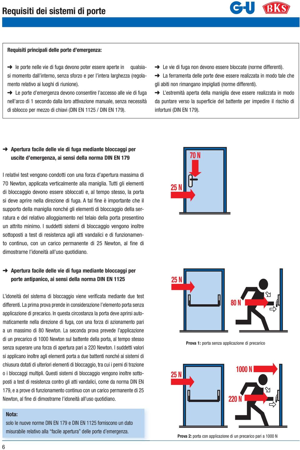 Le porte d emergenza devono consentire l accesso alle vie di fuga nell arco di 1 secondo dalla loro attivazione manuale, senza necessità di sblocco per mezzo di chiavi (DIN EN 1125 / DIN EN 179).