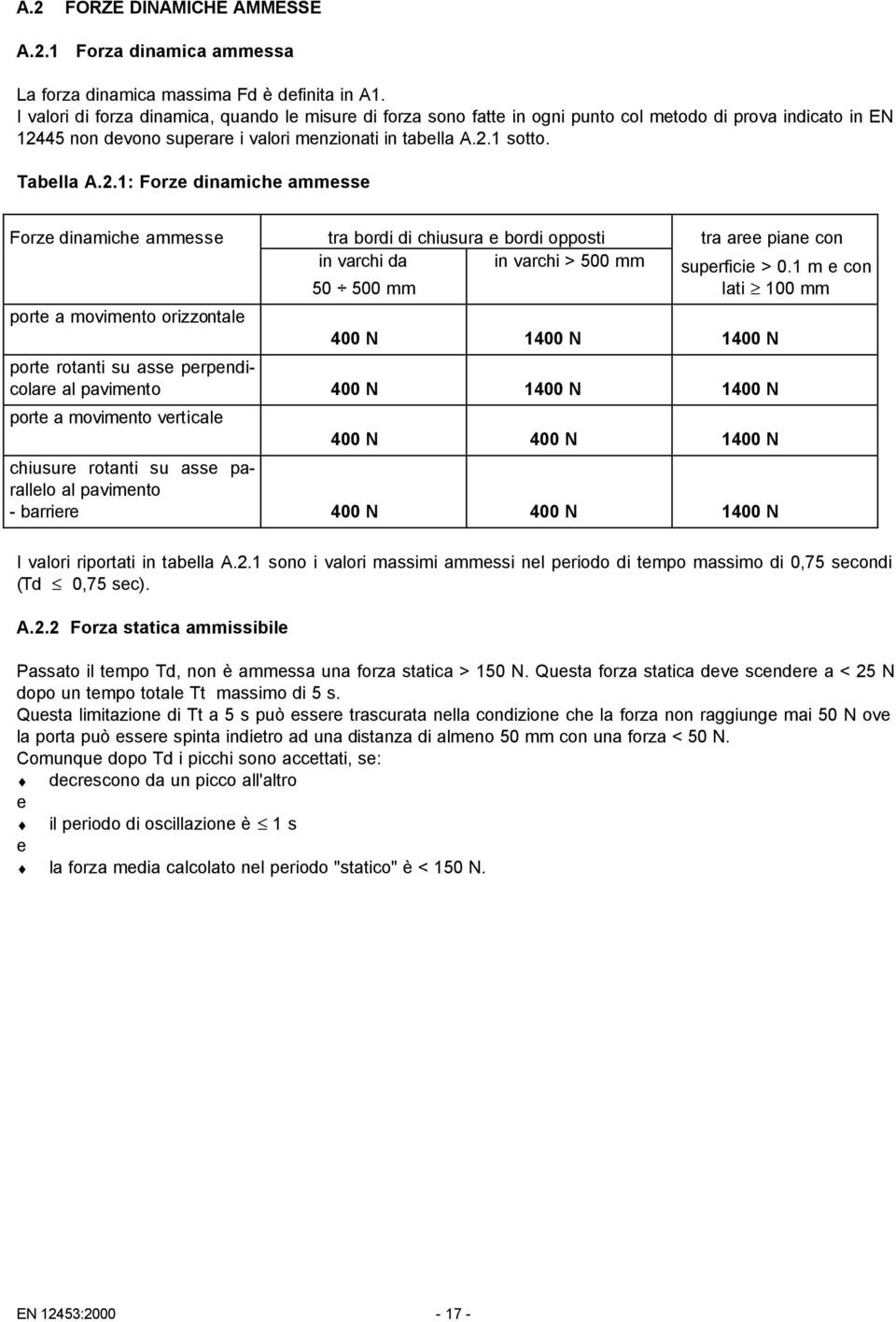 45 non devono superare i valori menzionati in tabella A.2.