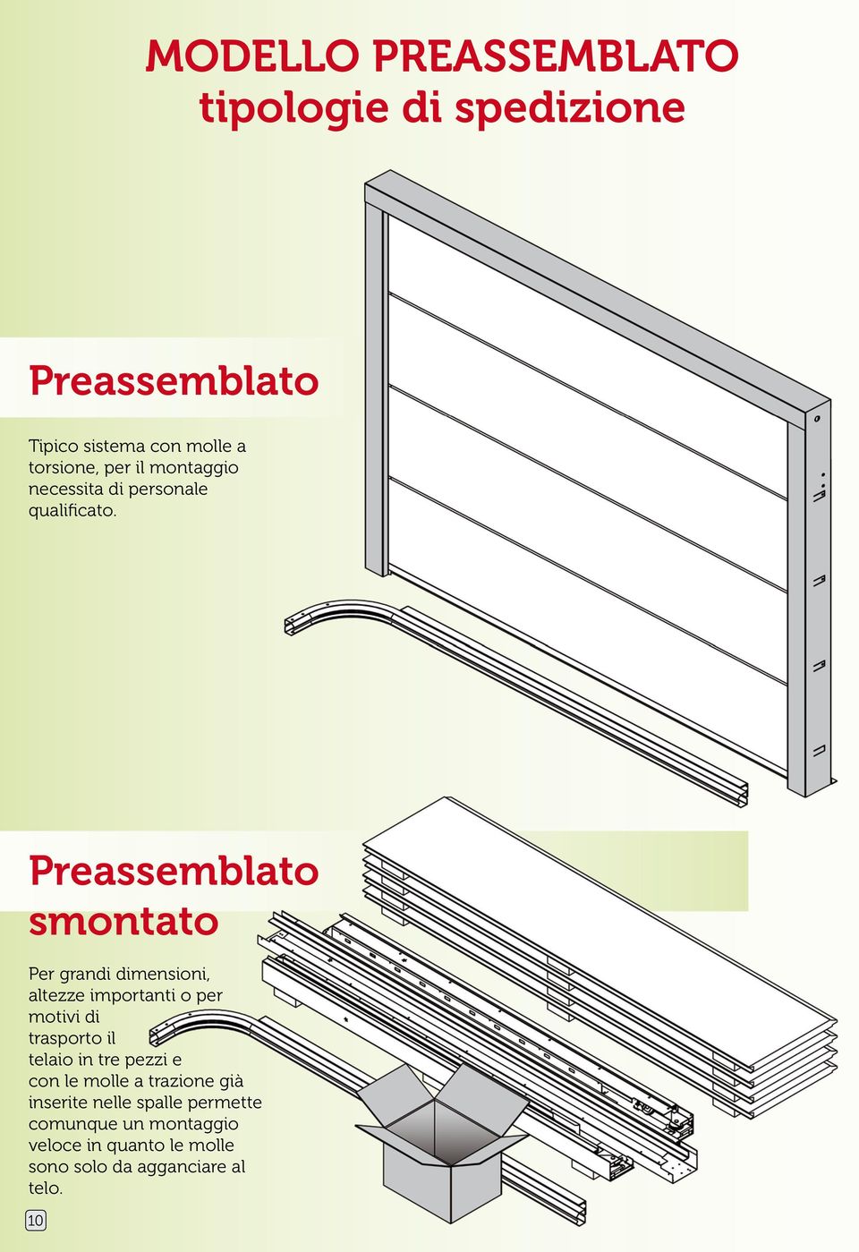 Preassemblato smontato Per grandi dimensioni, altezze importanti o per motivi di trasporto il telaio