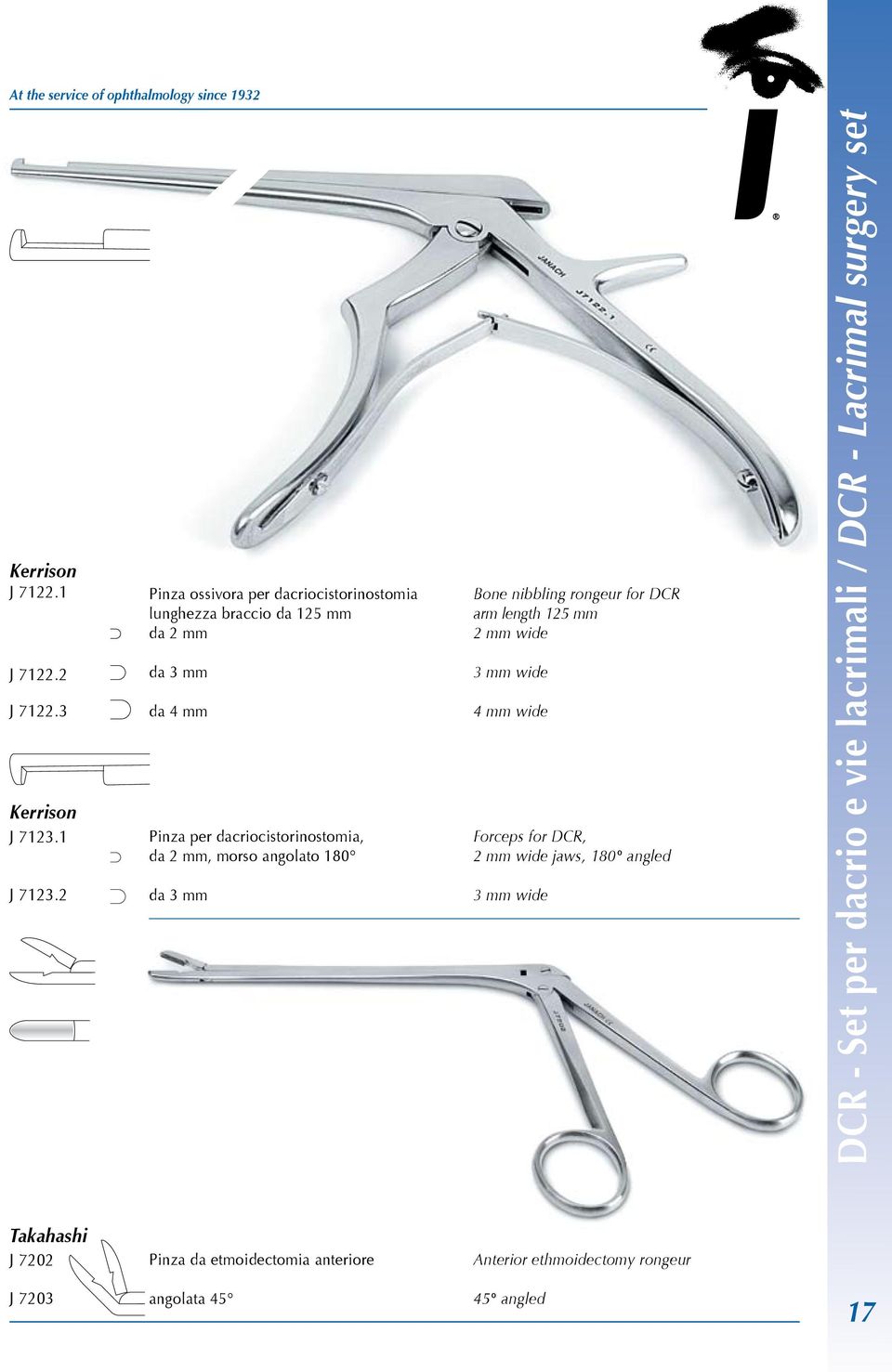 angolato 180 da 3 mm Bone nibbling rongeur for DCR arm length 125 mm 2 mm wide 3 mm wide 4 mm wide Forceps for DCR, 2 mm wide jaws, 180 angled 3