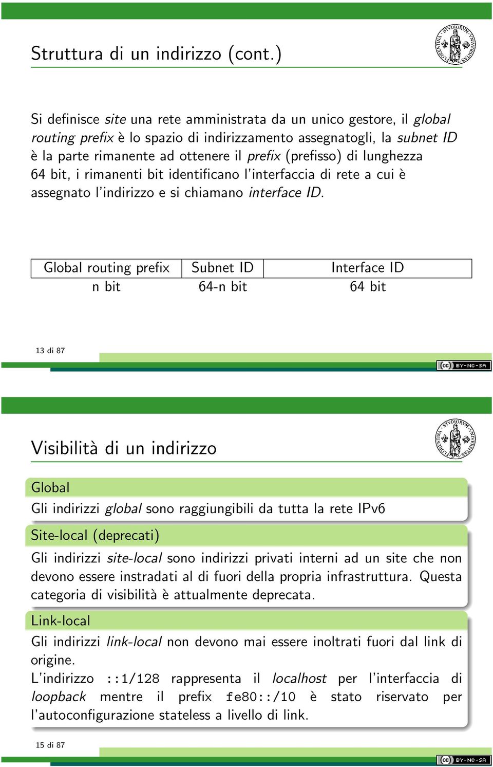 di lunghezza 64 bit, i rimanenti bit identificano l interfaccia di rete a cui è assegnato l indirizzo e si chiamano interface ID.