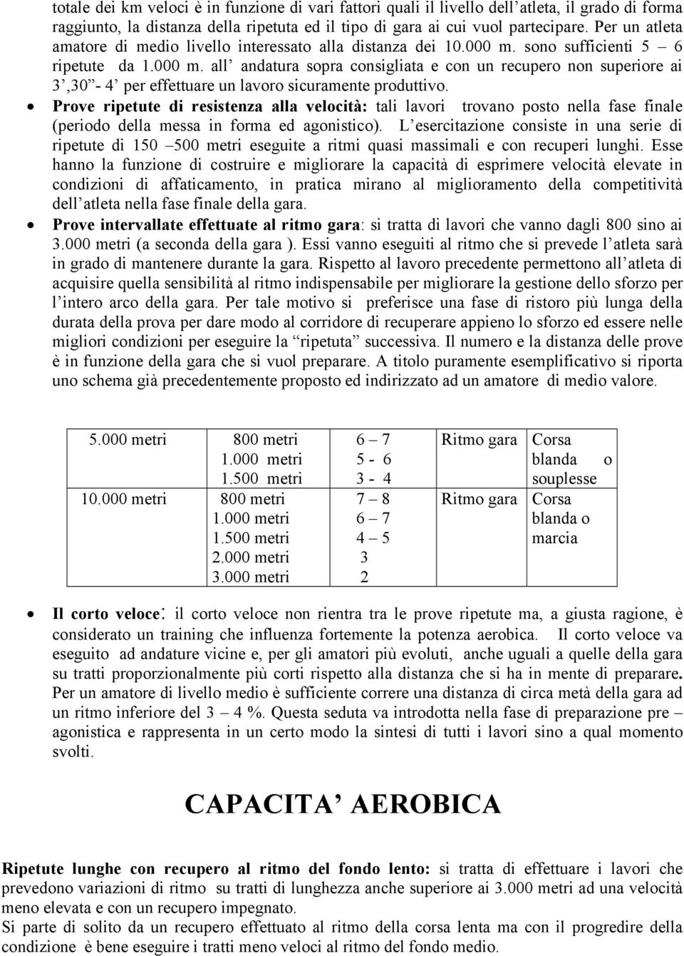 Prove ripetute di resistenza alla velocità: tali lavori trovano posto nella fase finale (periodo della messa in forma ed agonistico).