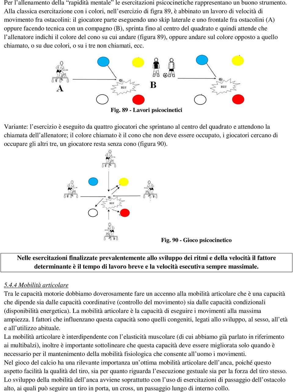 ostacolini (A) oppure facendo tecnica con un compagno (B), sprinta fino al centro del quadrato e quindi attende che l allenatore indichi il colore del cono su cui andare (figura 89), oppure andare