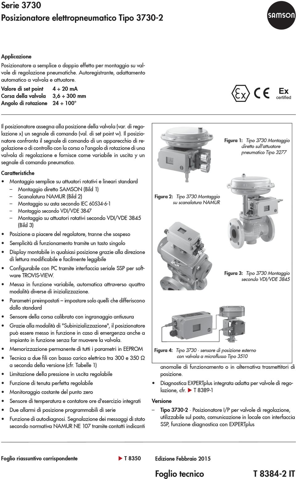 Valore di set point 4 20 ma Corsa della valvola 3,6 300 mm Angolo di rotazione 24 100 Il posizionatore assegna alla posizione della valvola (var. di regolazione x) un segnale di comando (val.