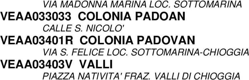 NICOLO' VEAA03401R COLONIA PADOVAN VIA S.