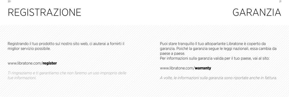 Puoi stare tranquillo Il tuo altoparlante Libratone è coperto da garanzia.