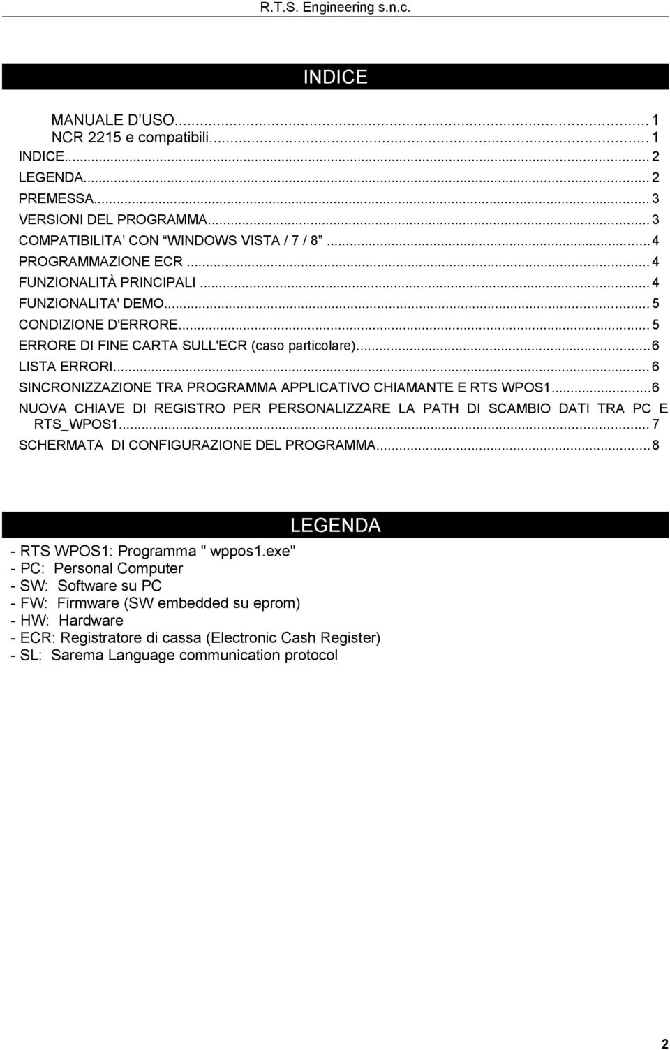 .. 6 SINCRONIZZAZIONE TRA PROGRAMMA APPLICATIVO CHIAMANTE E RTS WPOS1...6 NUOVA CHIAVE DI REGISTRO PER PERSONALIZZARE LA PATH DI SCAMBIO DATI TRA PC E RTS_WPOS1.