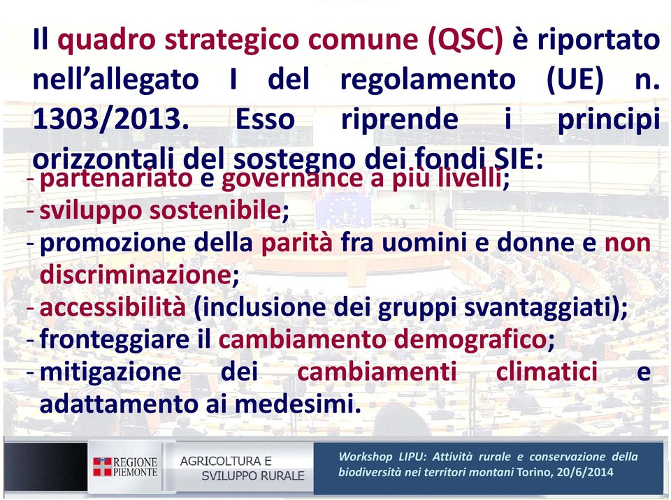 sostenibile; promozione della parità fra uomini e donne e non discriminazione; accessibilità (inclusione dei gruppi