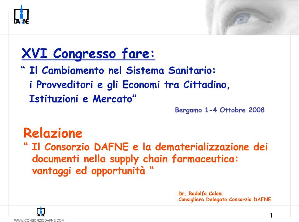 Relazione Bergamo 1-4 Ottobre 2008 Il Consorzio DAFNE e la